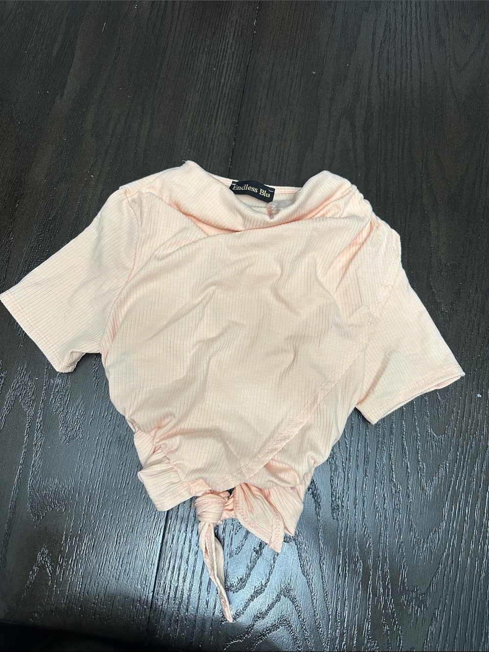 Light Pink Tie-Front Ribbed Crop Top